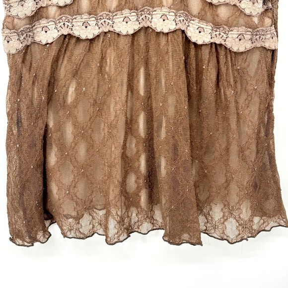 Y2K vintage babydoll lace brown retro whimsical sparkle top 2000 soft girl XL - Picture 6 of 7